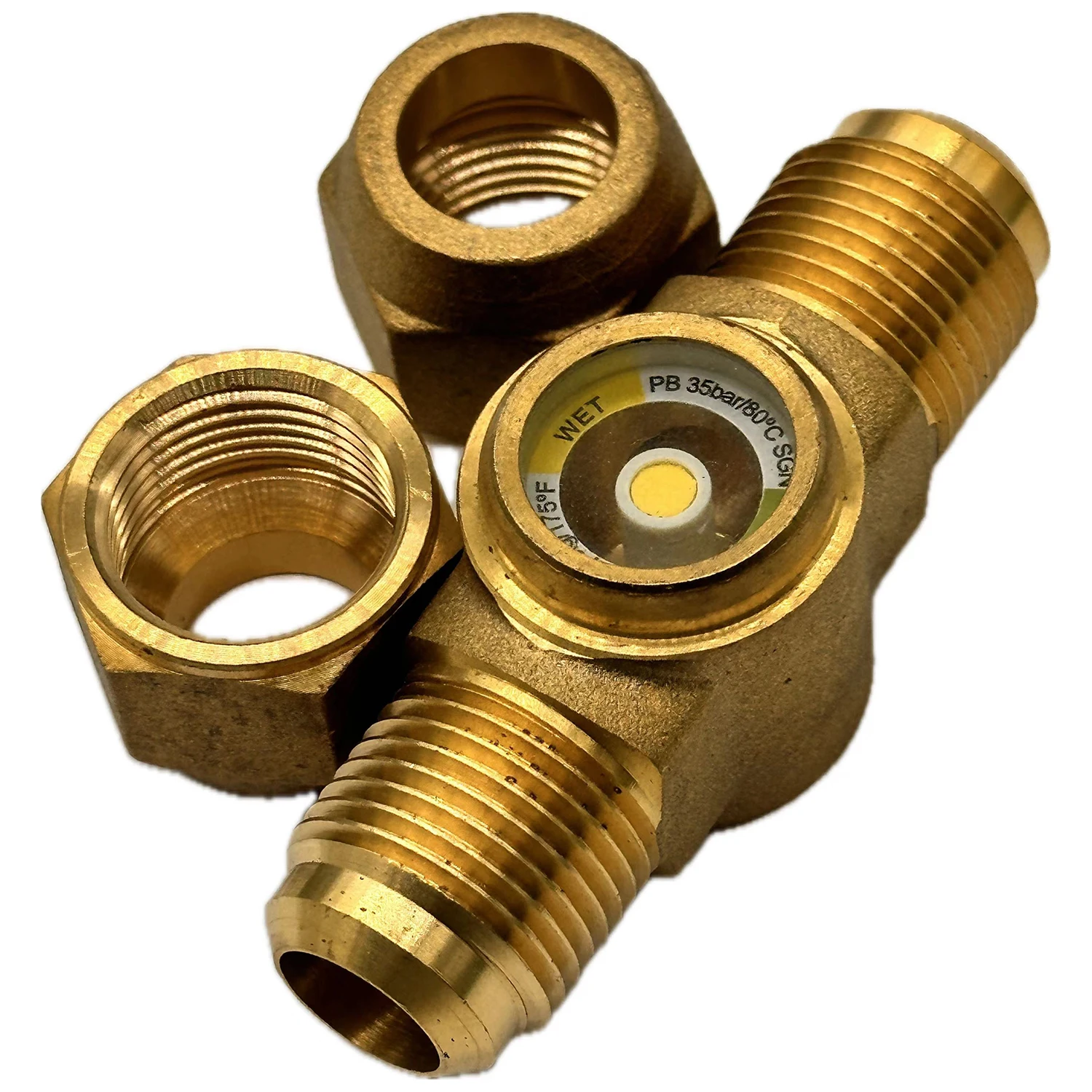 กระจกมองเห็นสารทําความเย็นแบบบัดกรีใช้ตัวบ่งชี้เดี่ยวสําหรับสารทําความเย็นทั่วไปทั้งหมดในหน่วยควบแน่น ปั๊มความร้อน หรือเครื่องทําน้ําเย็น