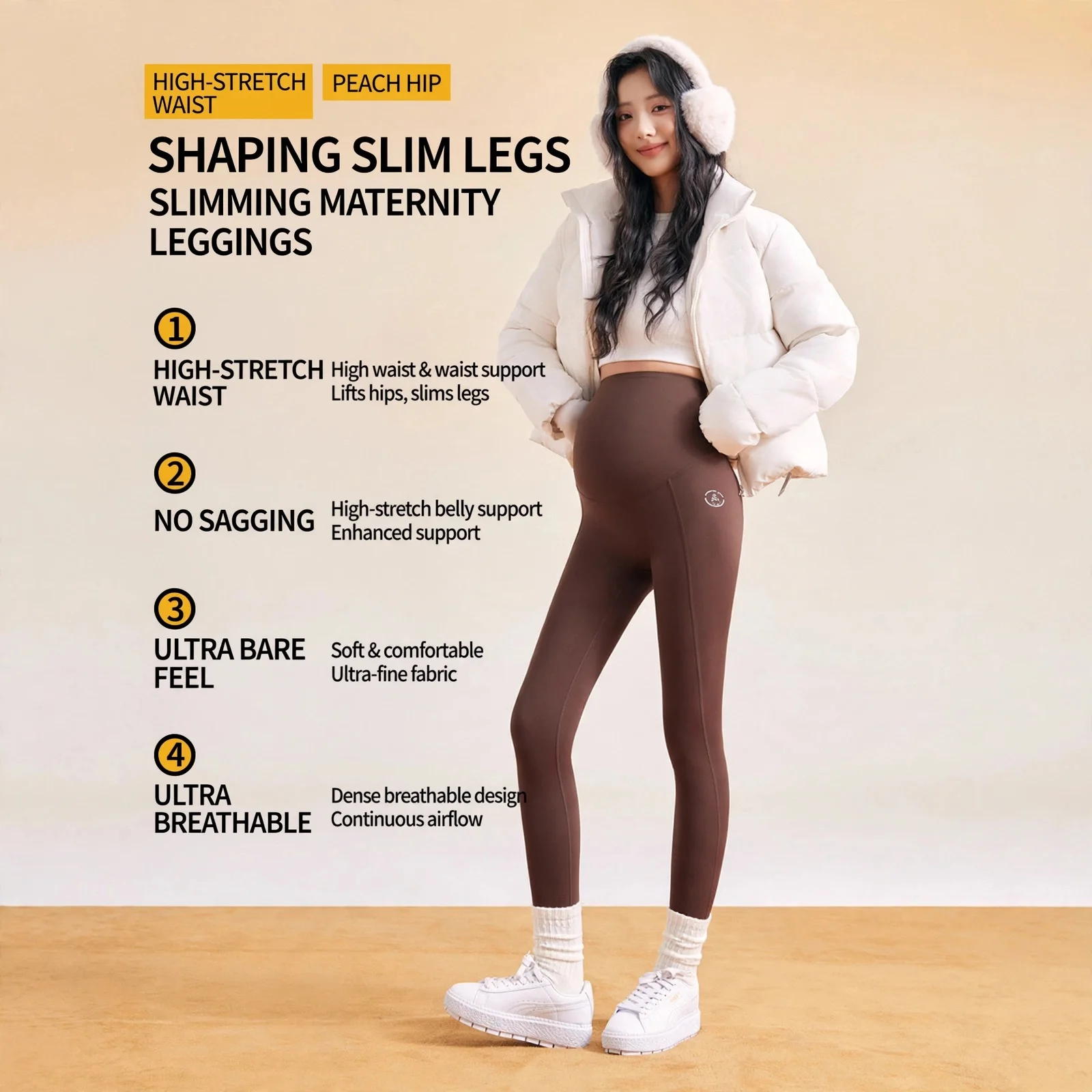 Umstandsleggings aus Spandex-Nylon mit hoher Taille, Übergröße, Yogahose, Haifischleder-Optik, Herbst/Winter, neun Zoll, elegant, für Damen – Detail 3