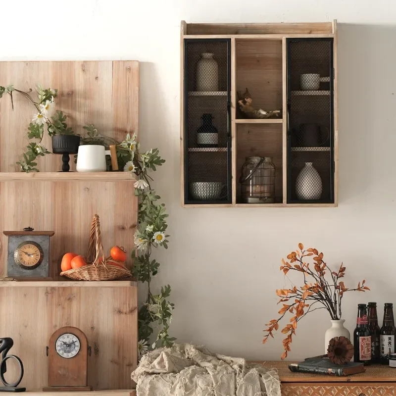 Wabi-Sabi Industrial Display Cabinet Vintage Floating Storage Rack Cafe Decorative Wall Shelving Living Room Ornament Storage