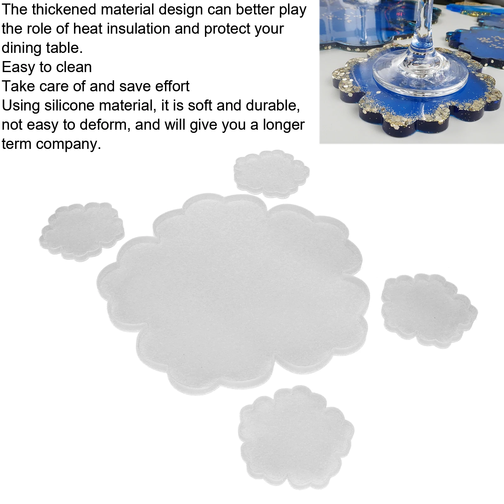 Stampi in resina per sottobicchieri per fiori Pezzi Stampi in resina siliconica per sottobicchieri Set per la decorazione domestica Stampi per sottobicchieri per fiori per colata di resina