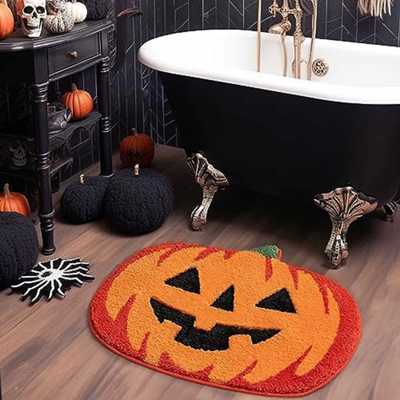 1 PCS Bathroom Decor Fall Pumpkin Bathroom Rugs Non Microfiber Washable Absorbent Carpet Orange