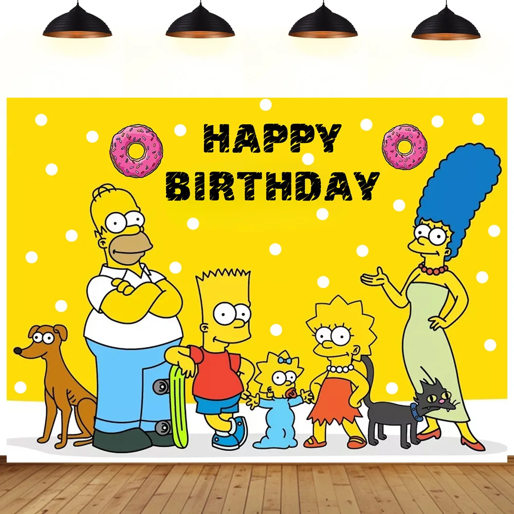 

family theme birthday party background simp party Hou Mo yellow animation children birthday decoration gift backdrop