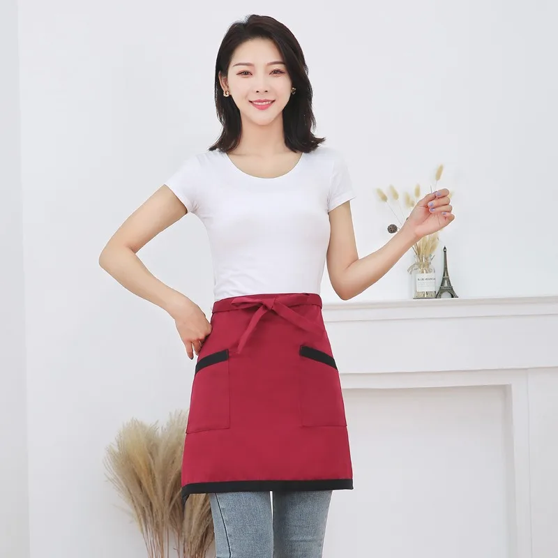 Stylish Half Waist Waiter Apron Coffee Shop Tea House Workwear Small Half-Body Apron Functional Pocket In Stock Custom logo