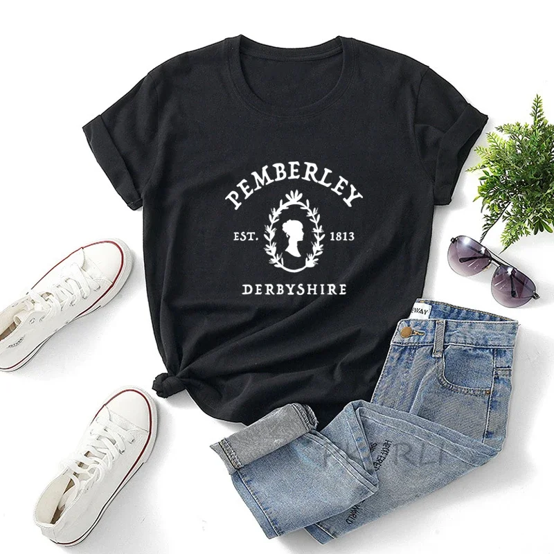 

Pemberley DerbyShire T Shirt Women Summer Cotton Jane Austen Pride and Prejudice Tee Shirt Femme Elizabeth Bennet Bookish Tops