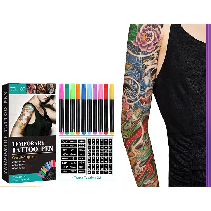 

Набор временных ручек для татуировки кожи с 10-мя цветами, отвечающих смелыми и тонкими линиями на теле, лице, руках, долговечных цветов своими руками