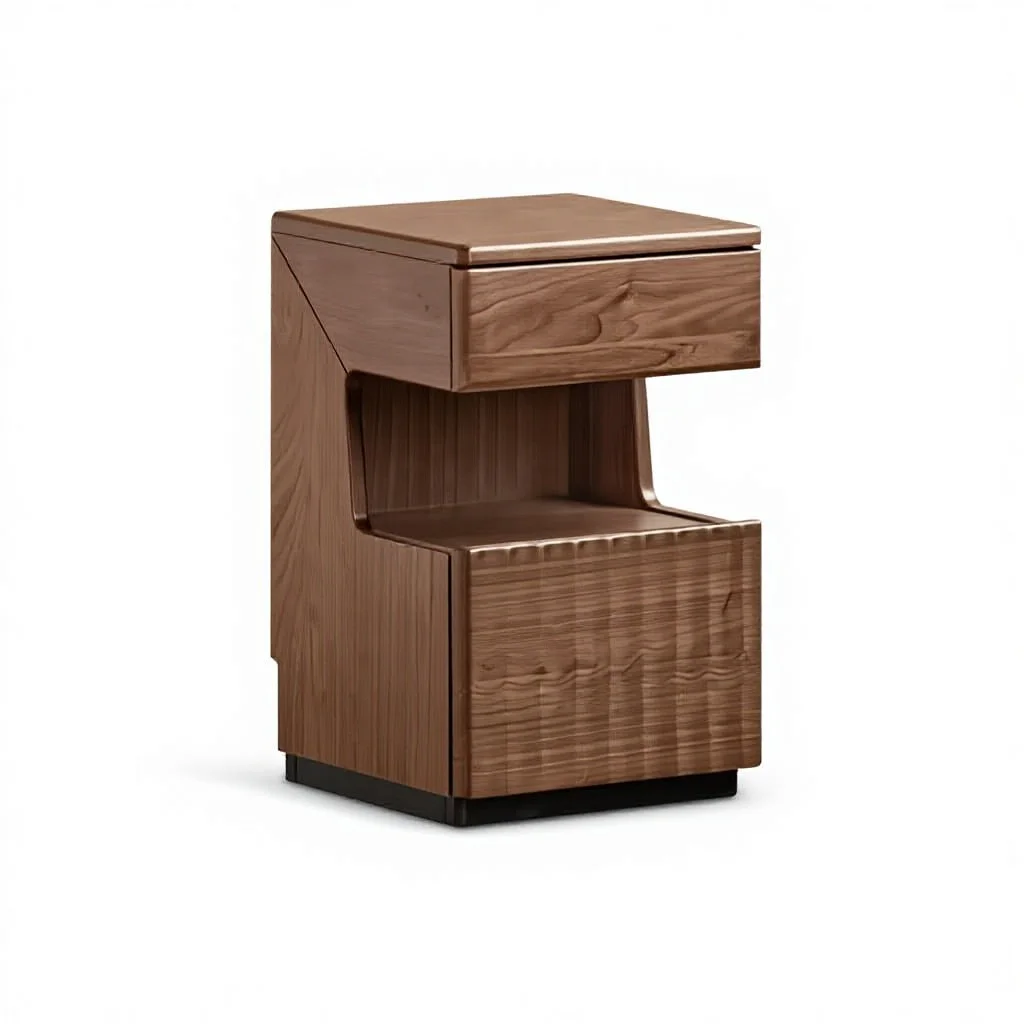 &* Light Luxury Black Walnut Smart Nightstand With Two Drawers For Bedroom Storage
