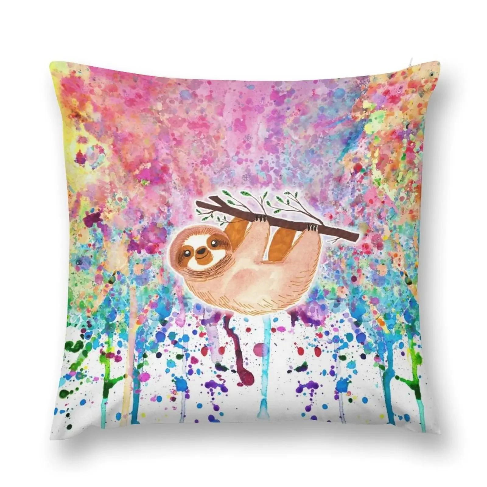 

Watercolor Sloth - Rainbow Paint Throw Pillow Pillowcases Bed Cushions Sofa Decorative Covers Cushion Child pillow