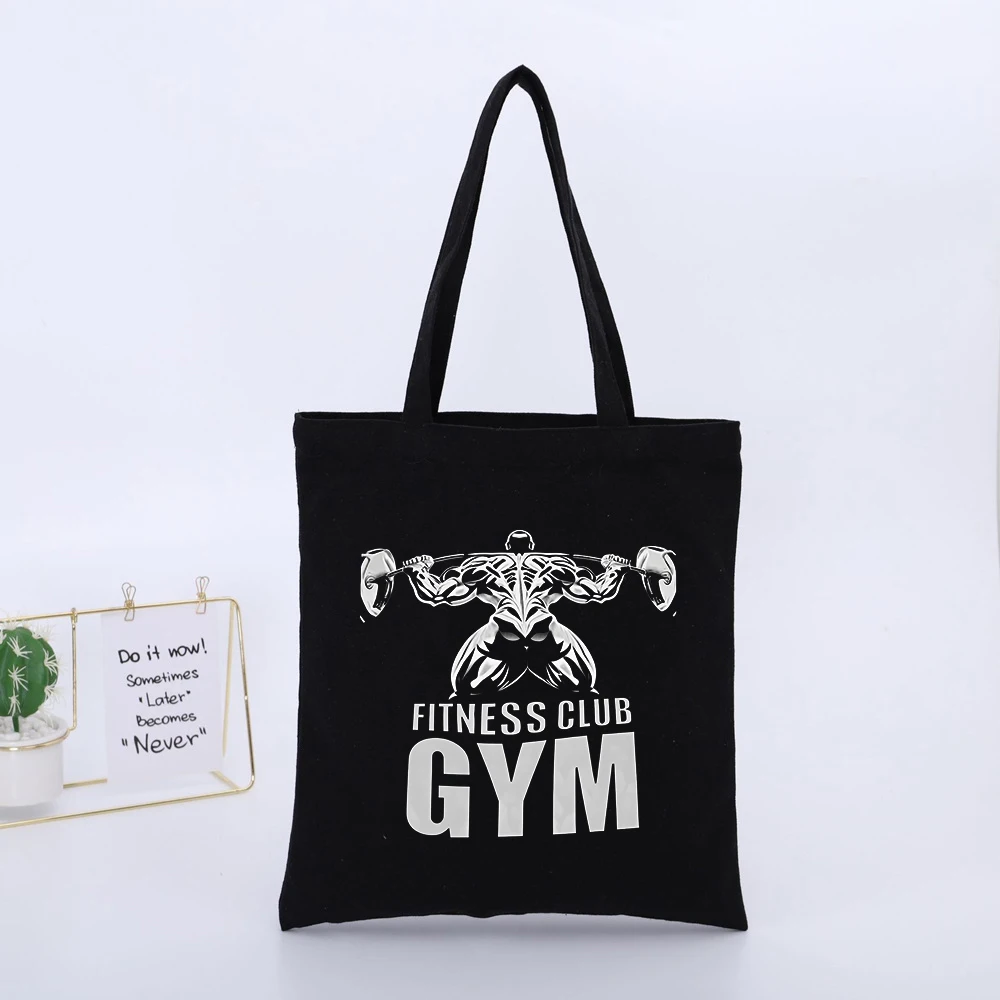 Fitness Graphic Canvas Tote Bag, Streetwear Style for Gym and Daily Use