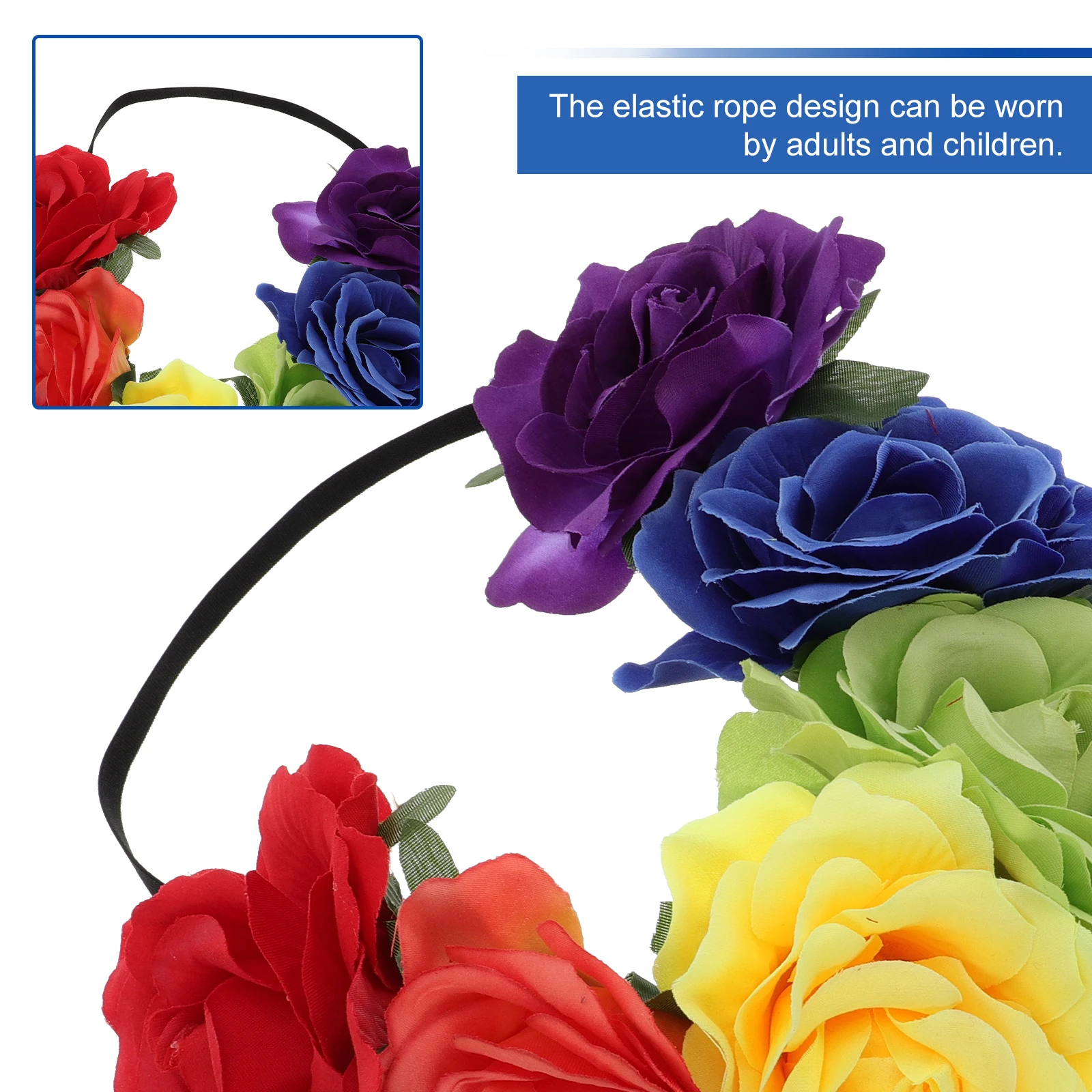 

2pcs Rainbow Rose Headband Hair Wreath Halloween Party Accessory Lightweight Elastic Design For Cosplay Wedding Dance Floral