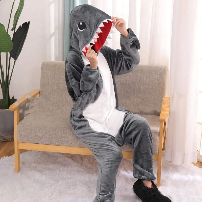 

Костюмы Мегалодон, цельные пижамы с полной молнией и акулой, зимние фланелевые теплые пижамы унисекс, комбинезон для косплея с животными на Хэллоуин
