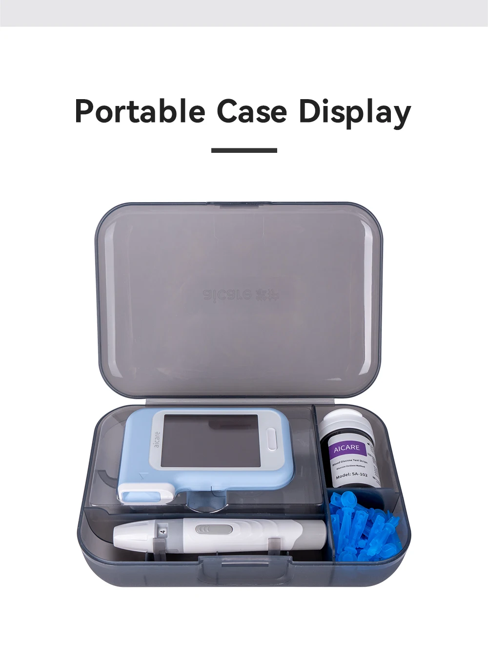 Blutzucker-Monitor-Set mit Blutzucker-Teststreifen und Lanzetten, Glucometer-Lancing-Gerät, Reiseetui, Test für Diabetiker zu Hause – Detail 3