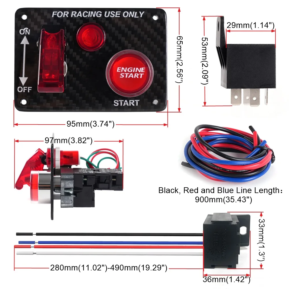 RASTP-Carbon Fiber 12V Racing Car Ignition Switch Panel Engine Start Stop Ignition Push Buttons LED Toggle Switch Panel BOV121