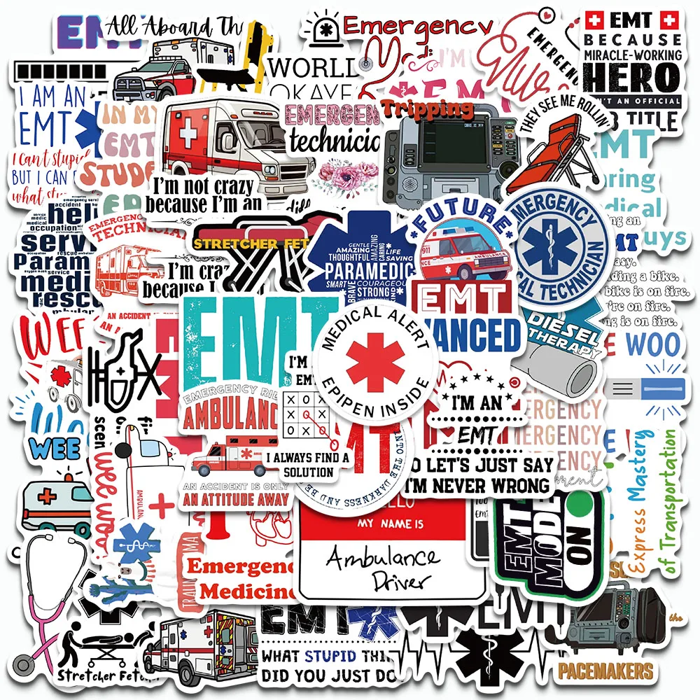 50PCS Cartoon Emergency Medical Technician Stickers Decals For iPad Laptop Luggage Fridge Scrapbook DIY Decorate Stickers