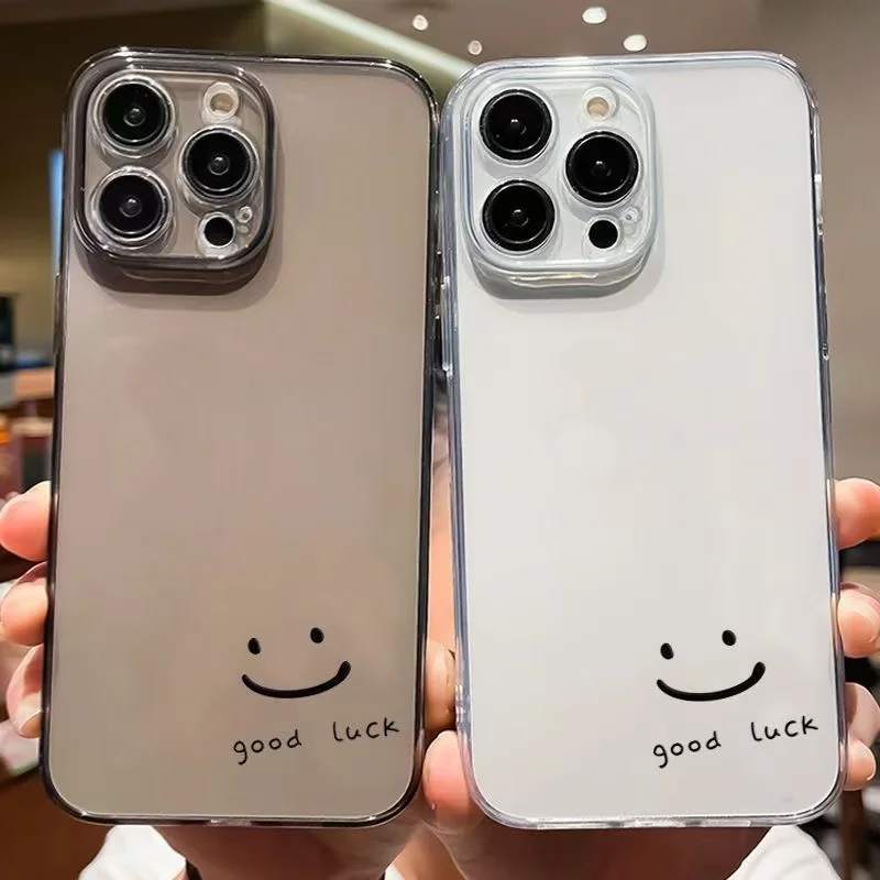 Simple Good Luck Smiling Face Phone Case For iPhone 17 16 15 14 13 12 11 Pro Max Mini 7 8 Plus Air Shockproof Transparent Cover
