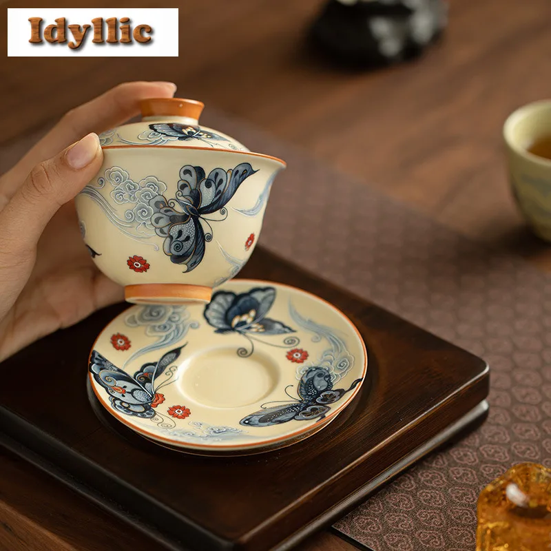 130 مللي رو فرن سحابة فراشة Gaiwan زن الشاي تورين براد شاي مع غطاء عدة صنع الشاي غطاء وعاء عناصر الشاي اكسسوارات الحرفية هدية #6