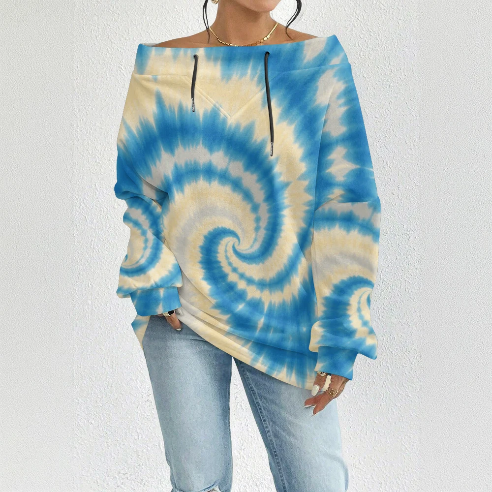 

Топ с открытыми плечами тай-дай, женская модная толстовка, богемная блузка в уличном стиле, сексуальный топ на шнурке, красочный пуловер для вечеринки