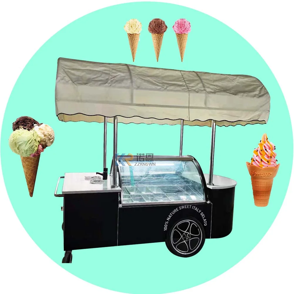 Low Price Vending Ice Cream Cart Vending Ice Ccream Bicycle Mobile Italian Ice Cream Hand Push Cart with Display Freezer Gelato