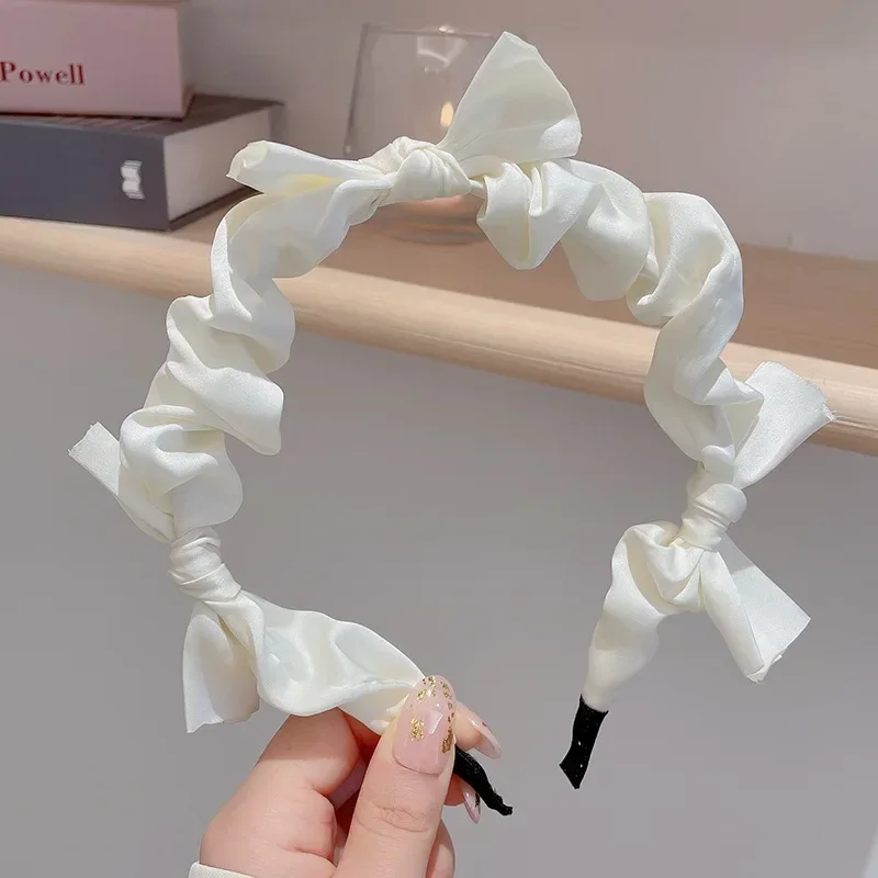 Satin Bow Hairband Retro Bow Knot Headband  Sweet Hair Bands Simple Versatile Hair Accessories Women Girls Cloth Hair Hoop