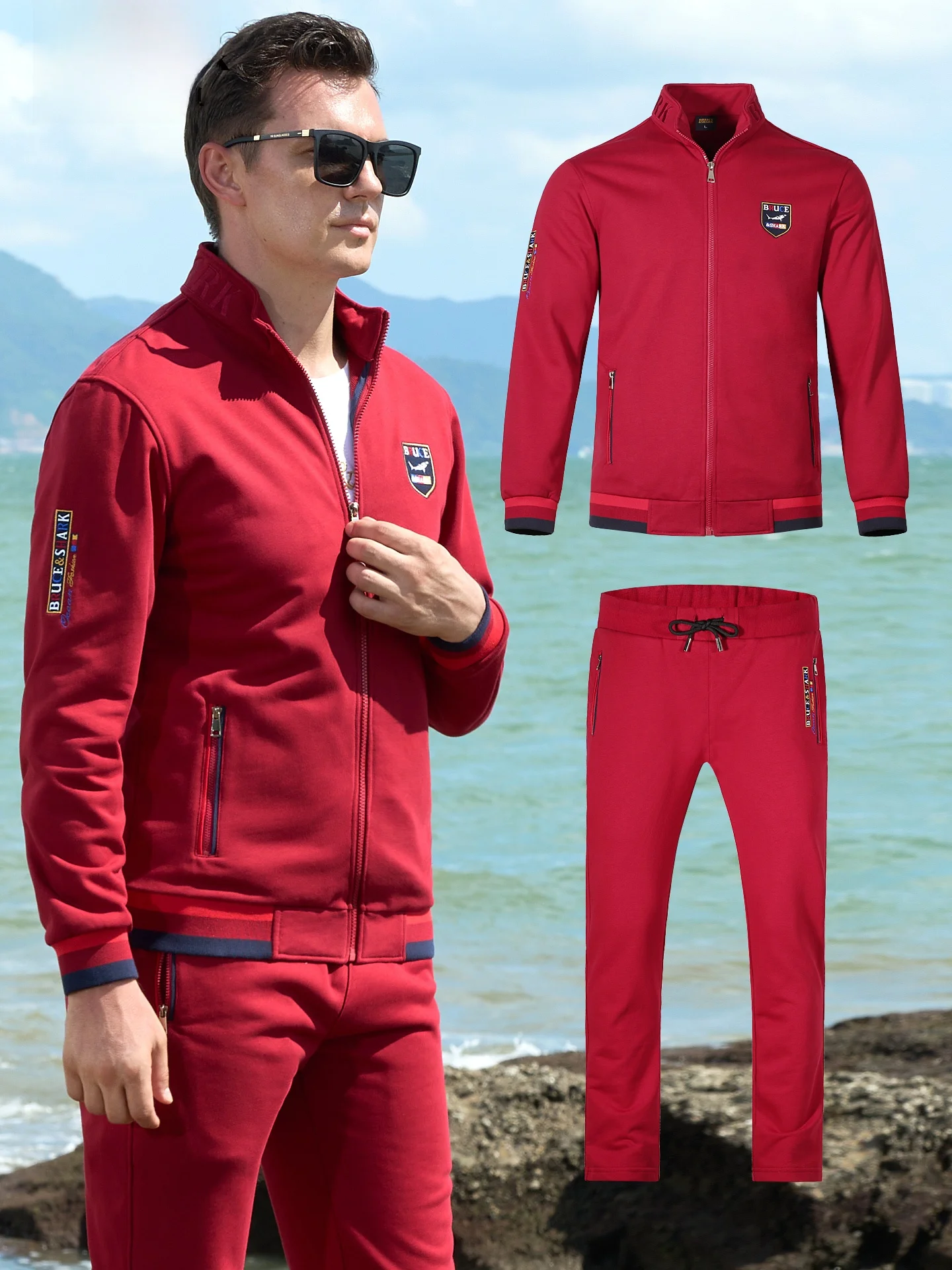 

Мужской повседневный спортивный костюм с худи, утепленный комплект из двух предметов, осенняя новинка, бренд Bruce & Shark, трикотаж из хлопка и полиэстера