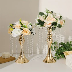 Gold-colored Iron Vases Silk Rose Flower Ball Art Wedding Scene Arrangement Home Decor Wedding Vase Arrangement Props Road Signs