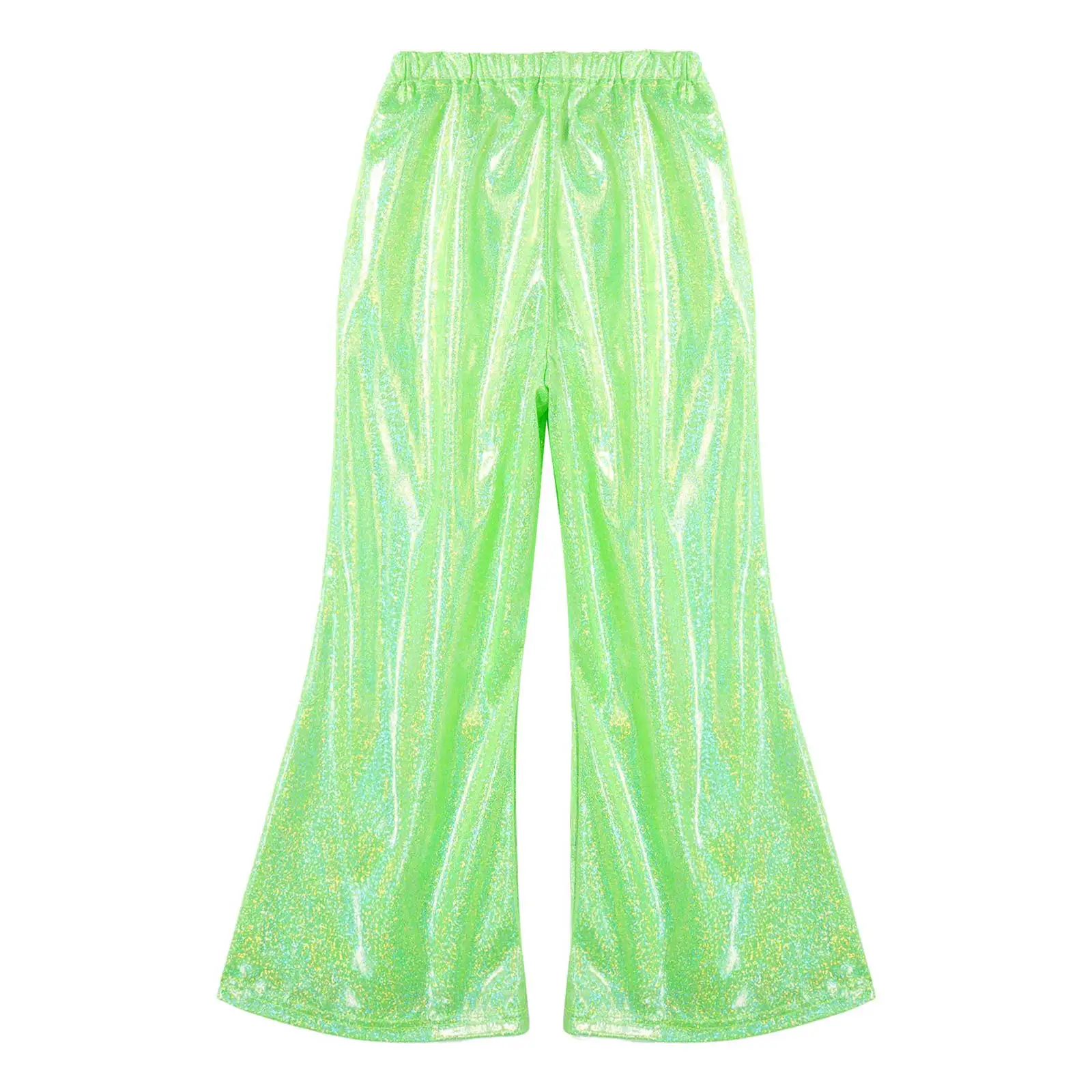 Kid Girls Flares Fashion Children HipHop Flare Pants Shiny Metallic Jazz Dance Costumes Dancewear Dancing Performance Party Wear