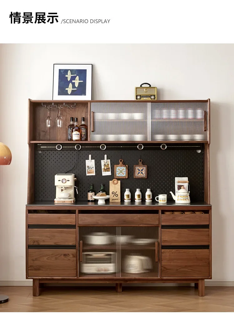 Black walnut solid wood sideboard, living room storage, multi-functional high cabinet