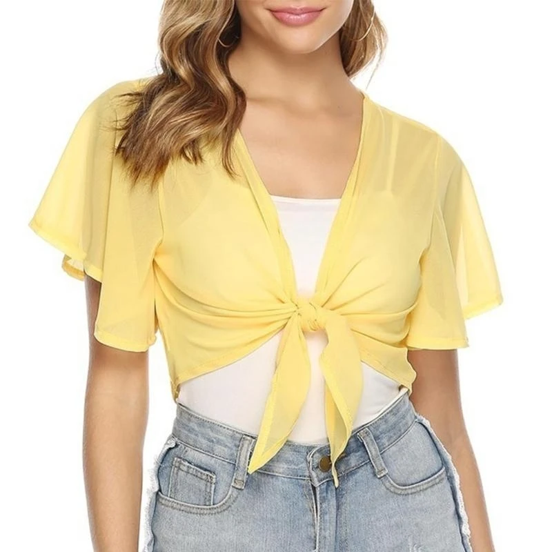 

5asd Ladies' Summer Coverups Short Sleeve Tie Front Cropped Shrug Cardigans