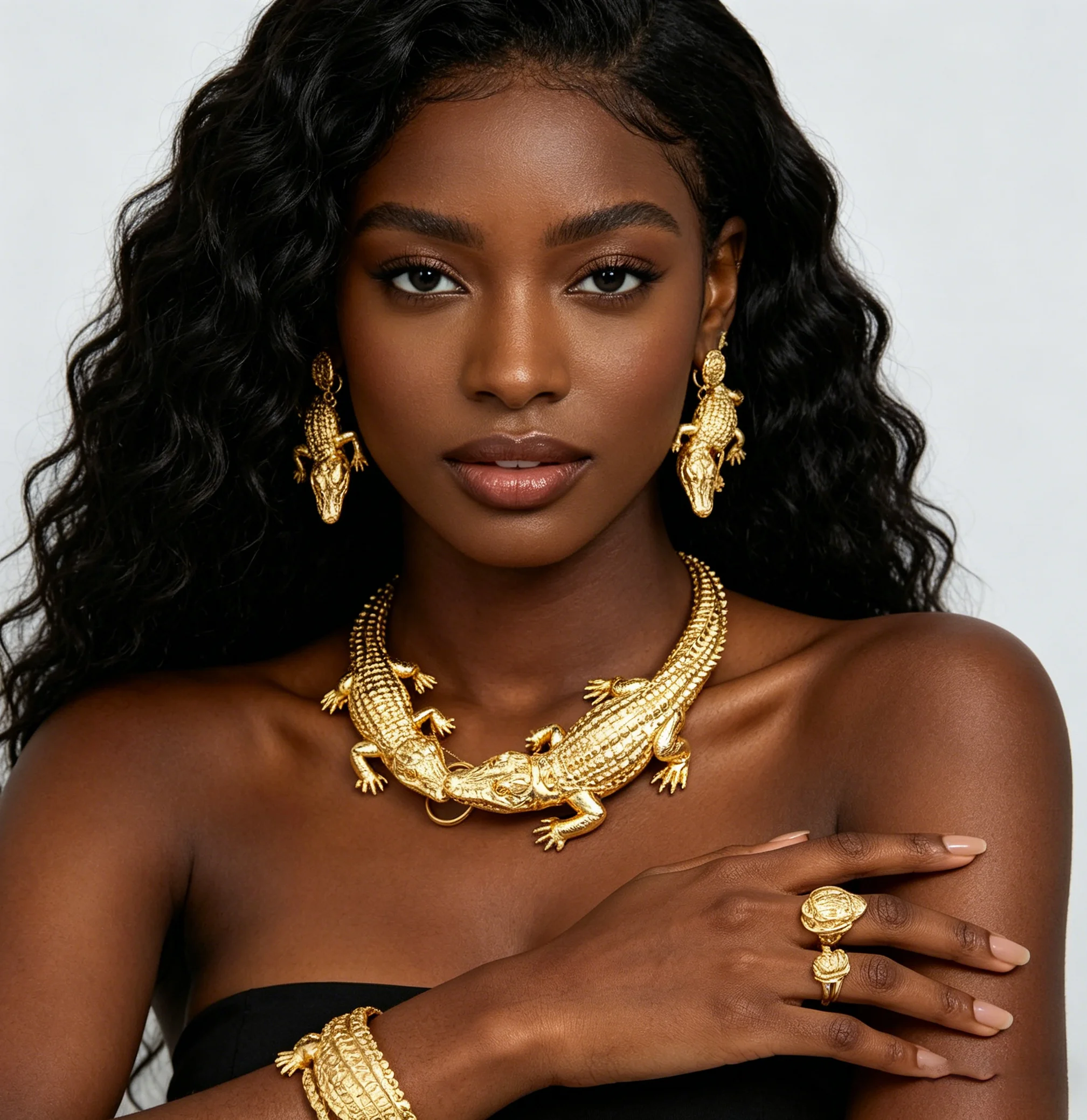 Alligato Crocodile Jewelry African Earring Set Fashion Women Gold Plated Ring Bracelet Wedding Necklace Pendant Dubai Party Gift