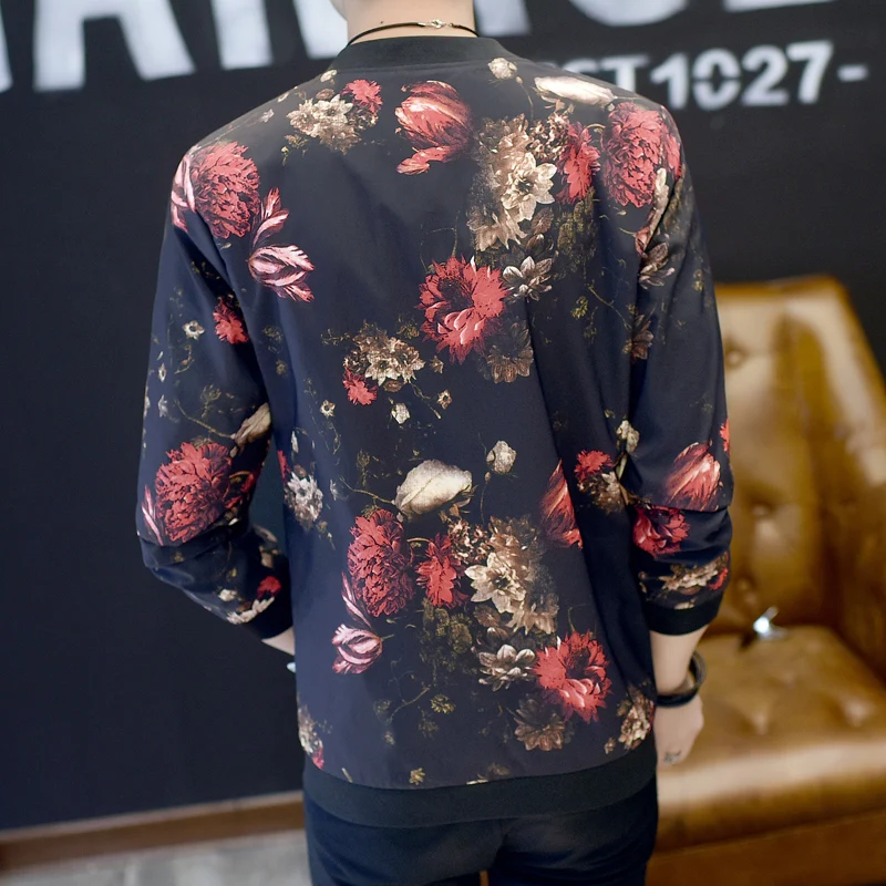 New Spring Summer Mens Floral Jackets Hip Hop Coats Mens Fashion Stand Collar Slim Flower Bomber Jackets Outwear Plus Size 6Xl