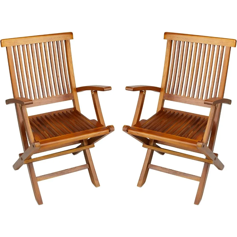 

"Two-Piece Teak Folding Armchair Set - Solid Wood Folding Chairs for Outdoor and Indoor Use - Fully Assembled Dining Room Furnit