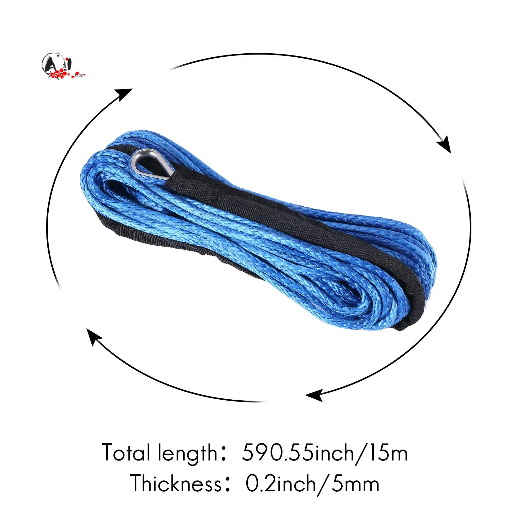 A10E-3/16 Inch X 50 Inch 7700 Lbs Synthetic Winch Line Cable Rope With Protection Sleeve For ATV UTV