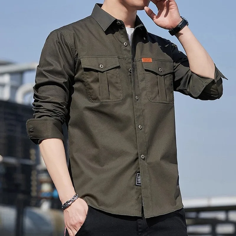 

Long Sleeve Shirt Men's Spring and Autumn Casual Jacket Outdoor Tooling Shirt Loose Large Size Men's Top