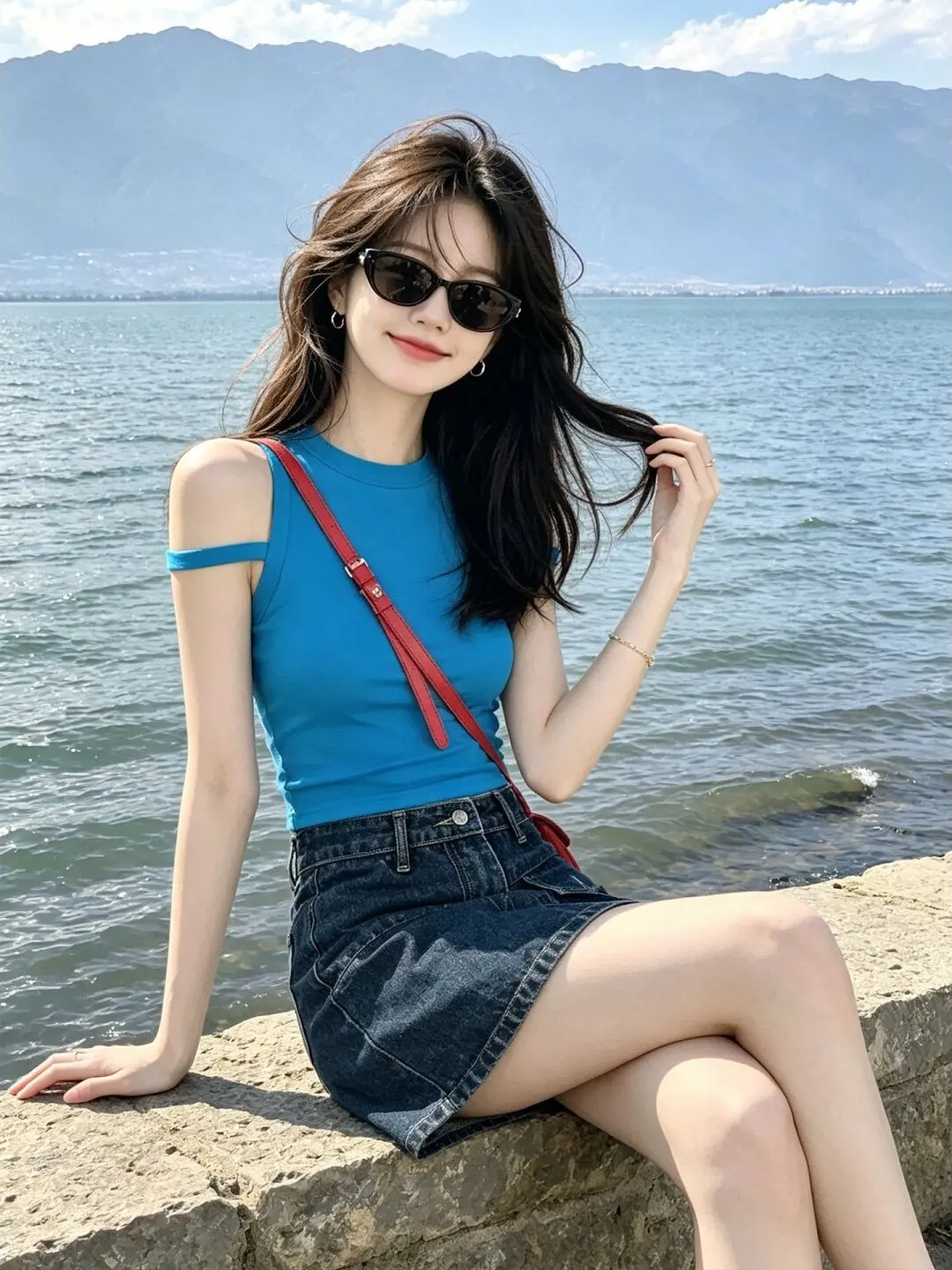 Dopamine Blue Slim Fit Vest Top Women's Summer 2026 Beach Photography Friendly Outfit Casual Commute Style No Chest Pad