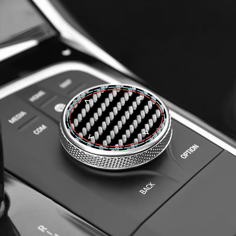 

For BMW 1er 2er 3er 4er Z4 X3 X4 IX3 X5 X6 Car Console Multimedia Knob Trim Sticker Interior Tuning Accessories Carbon Fiber