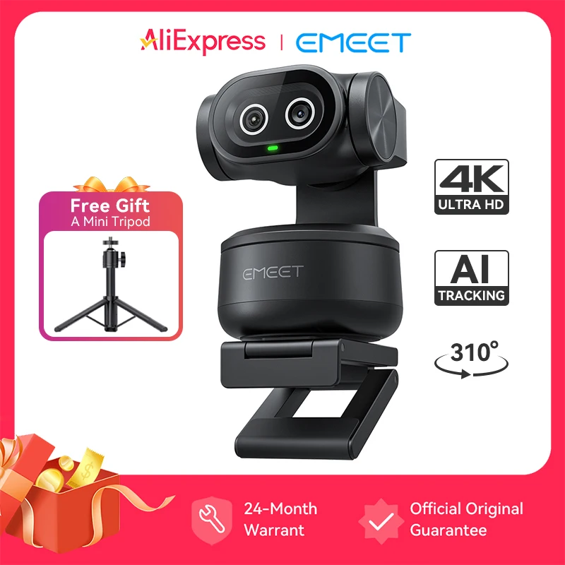 Webcam 4K PTZ caméra Web EMEET PIXY double caméra AI suivi caméra vidéo pour le Streaming avec SonySensor contrôle gestuel Autofocus