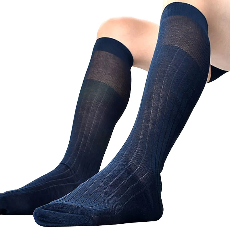 Long Men Striped Socks Cotton Formal Knee Sexy Male Business Host Stocking Classic Fashion Style For Leather Shoes