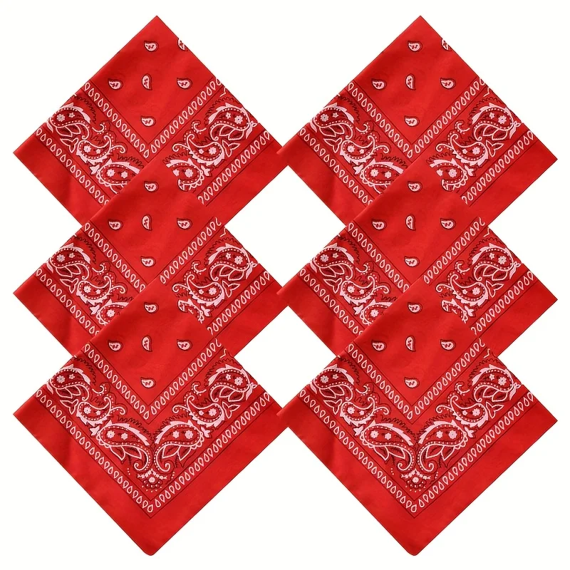 6pcs Perris patterned red square scarves, multi-purpose women's headscarves, hairbands, and scarves