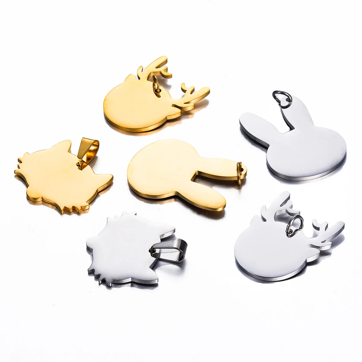 4Pcs High Quality Stainless Steel Animal Wolf Deer Rabbit Head Charms Pendant Jewelry Pet ID Dog Tags Collars DIY Jewelry Making