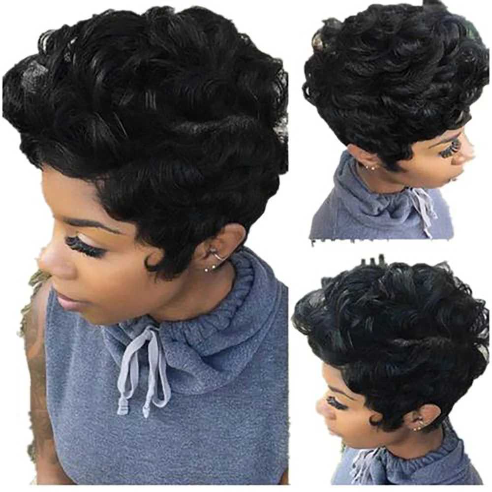 شعر مستعار أفرو قصير مصنوع آليًا بالكامل باروكات 100% شعر بشري بطبقات شعر قصير مجعد قطع عابث شعر بشري عالي الجودة