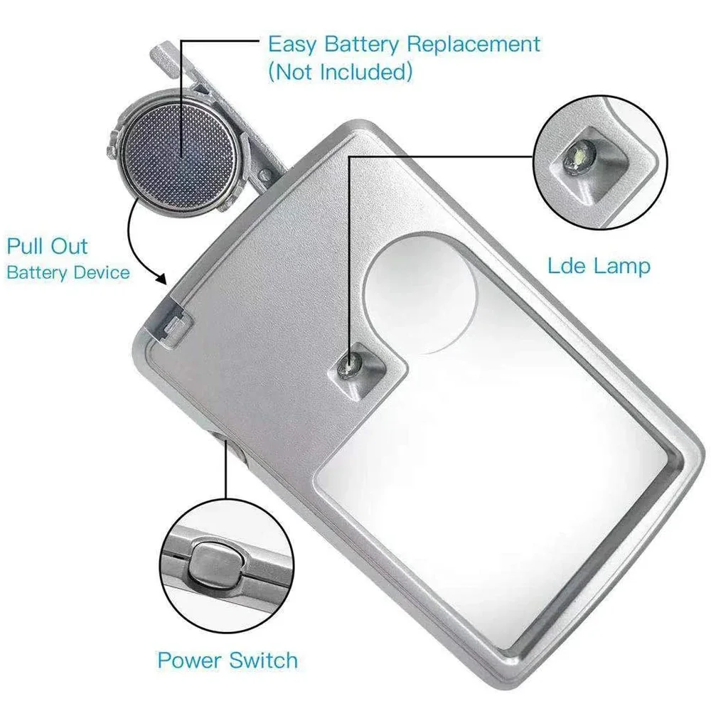 Imagem -02 - Lupa com Luz Led para Joalheiros e Idosos Lendo Mini Lupa de Bolso 6x 3x