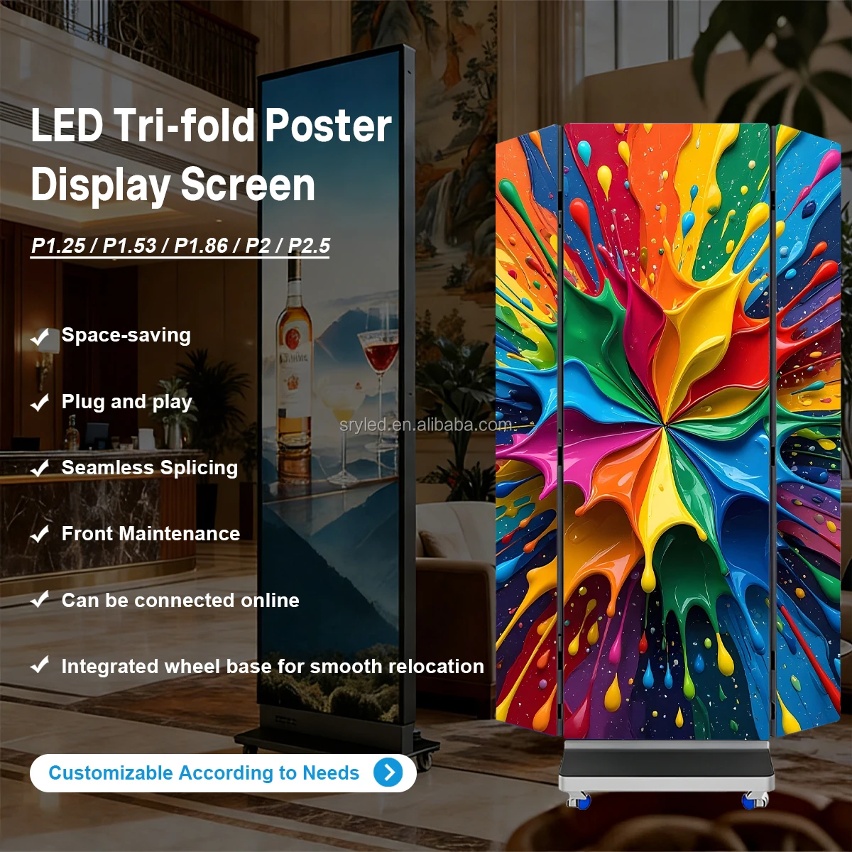Smart WiFi 4G USB Movable Advertising Indoor LED Mirror Totem Foldable Standing Digital HD LED Poster for Events