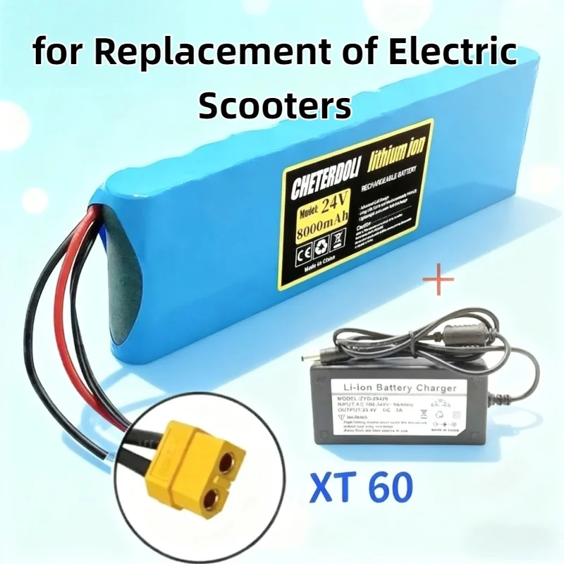 

24V 8000mAh 18650 6S2P Li-ion Rechargeable Battery Pack – for Replacement of 29.4V Electric Scooters, Durable Energy Supply