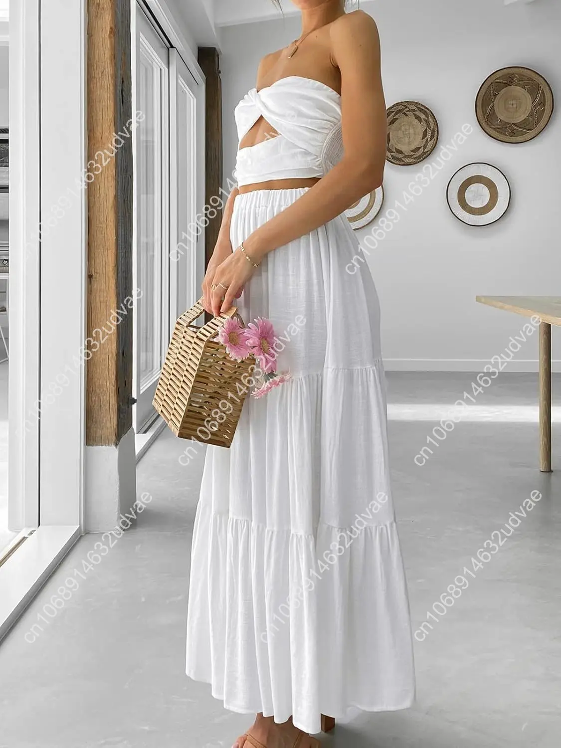 Women’s Summer Boho Flowy Swing Tiered A-Line Maxi Skirt 2025 Fashion Trendy Elastic Waist Pleated Long Beach Dress