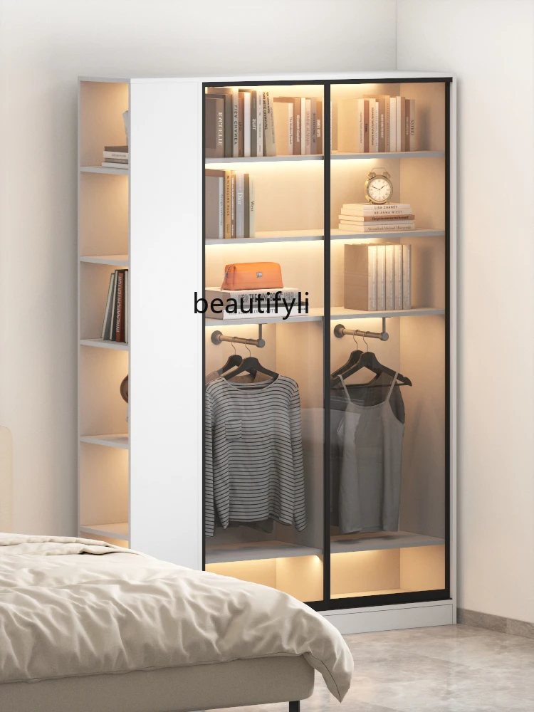 

Corner Wardrobe with Storage Simple Small Wardrobe Household Bookcase Wardrobe Shoes and Hats Integrated