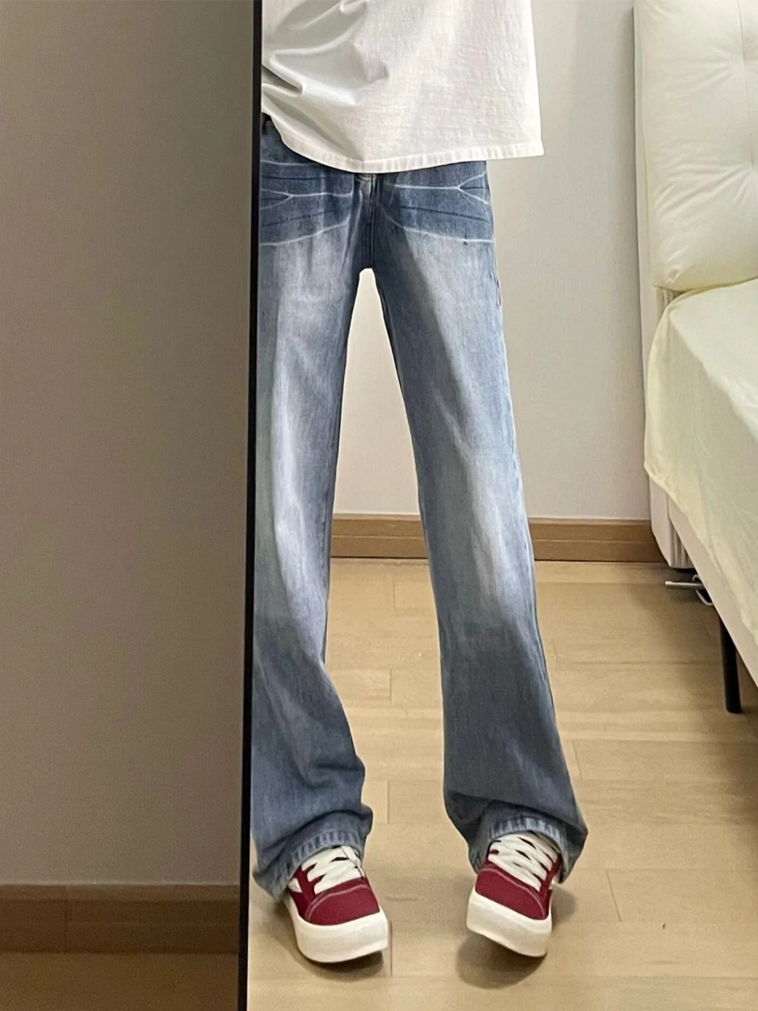 

Blue Lightning Pattern Flared Jeans Men's Spring American High Street Vibe Tapered Straight Leg Knife Jeans