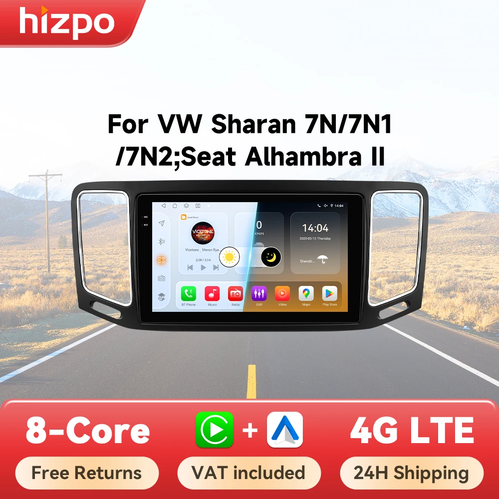 Hizpo 9 "Autoradio Stereo Für Volkswagen VW Sharan 7N 7N1 7N2 Seat Alhambra ll 2010 -2021 Android Auto multimedia GPS Carplay 4G