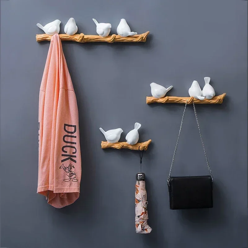 1pcs Wall Decorations Home Accessories Living Room Hanger Resin 2 Birds Key Hook Kitchen Coat Clothes Towel Hat Handbag Holder