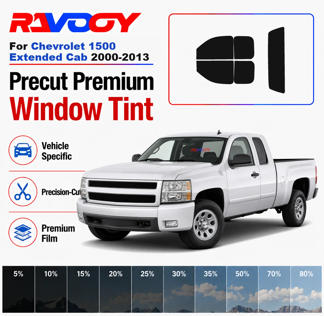 Premium Precut Window Tint Kit Front Rear Windows Rear Windshield For Chevrolet 1500 Extended Cab 2000-2013 Nano Ceramic Film