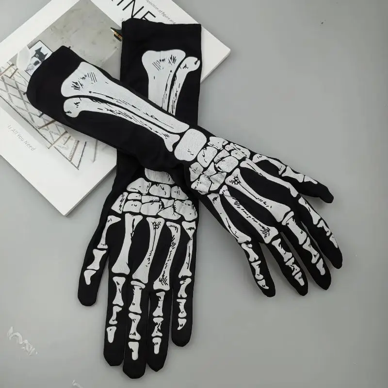(.) 1Pair Halloween Skeleton Skeleton Gloves Trick Dark Wind Convex Gloves Skeleton Ghost Festival Costume