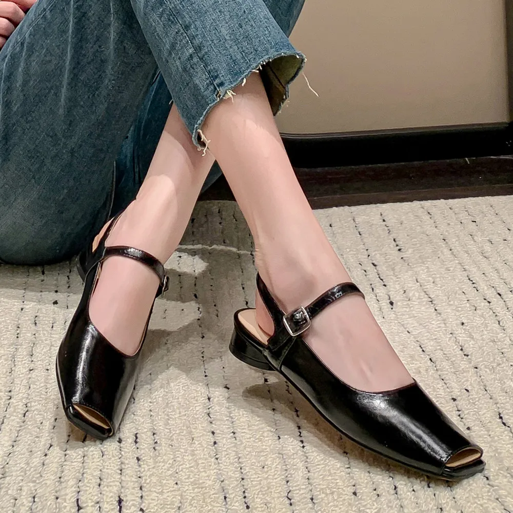 FEDONAS Spring Summer Women Pumps Low Heels Fashion Peep Toe Genuine Leather Buckle Strap Office Lady Working Shoes Woman 2024